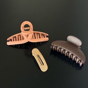 Kitsch Peach, Brown & Gold Hair Clip Trio